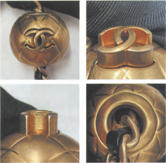 Fake vs real Chanel mini comparison highlighting authentic sandblasted finish at the CC logo intersection.