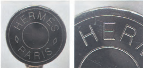  Replica Sunglasses metal engraving on Hermès Kelly bag hardware, featuring sharp and evenly spaced "Hermès Paris" lettering.