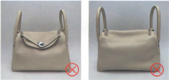 Replica Handbag Store Kelly Bag Replica-Counterfeit Hermès Lindy 30 bag in Milkshake White, front and side views with red X marks indicating fake quality flaws.