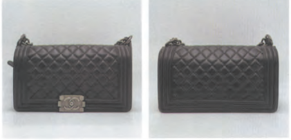 real Chanel Le Boy showing front shape and quilting alignment differences on black leather